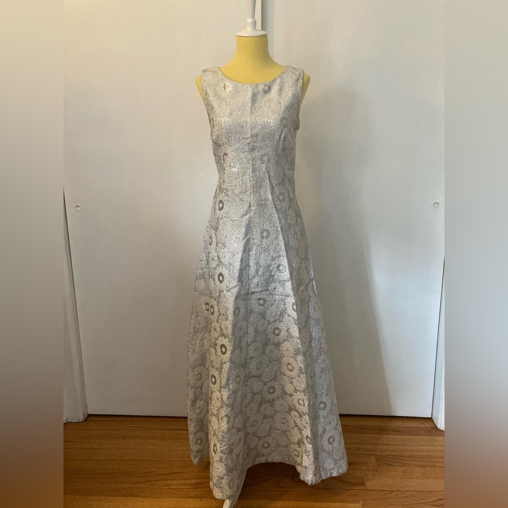 Vintage silver and white embroidered gown